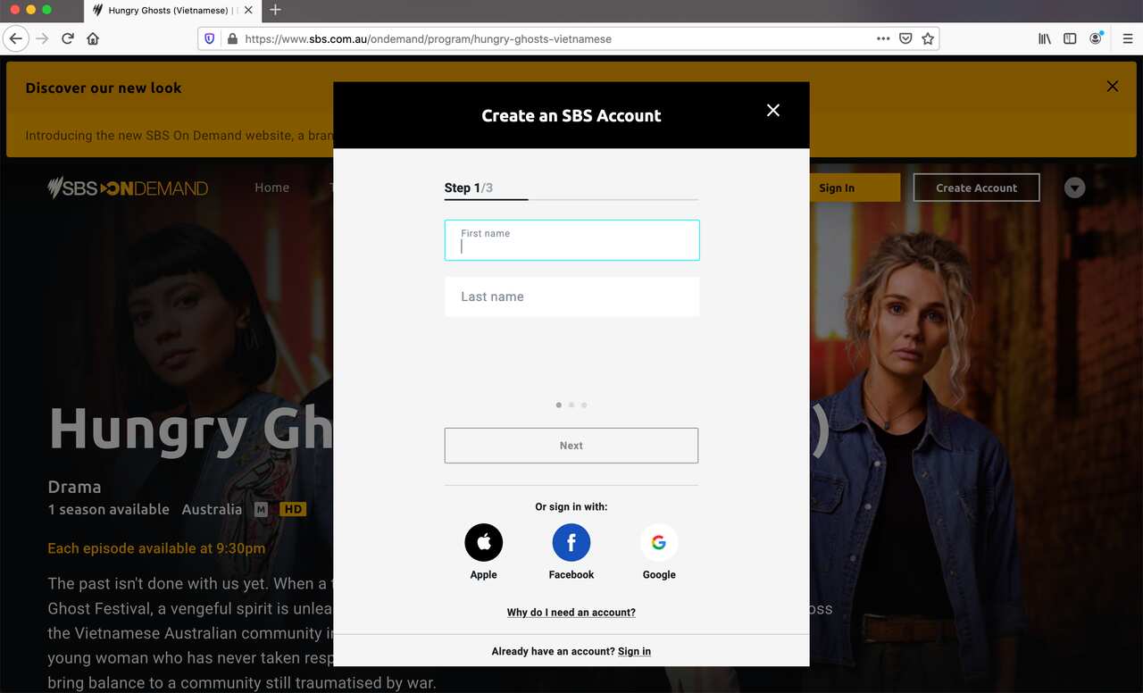 SBS On Demand registration step 2