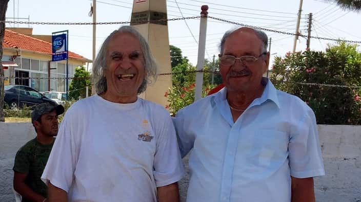 Ms Jacobs great-uncle Andreas reuniting with his friend Fuat in Agia Irini, Cyprus in 2015.