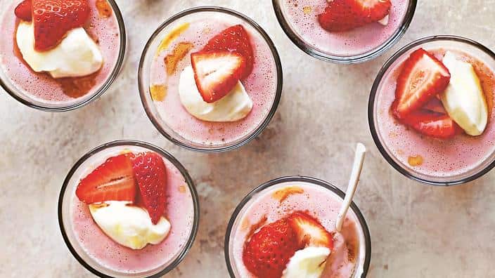 Strawberry and cream yoghurt panna cottas. 