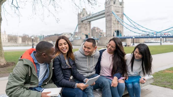 Group of English students in London