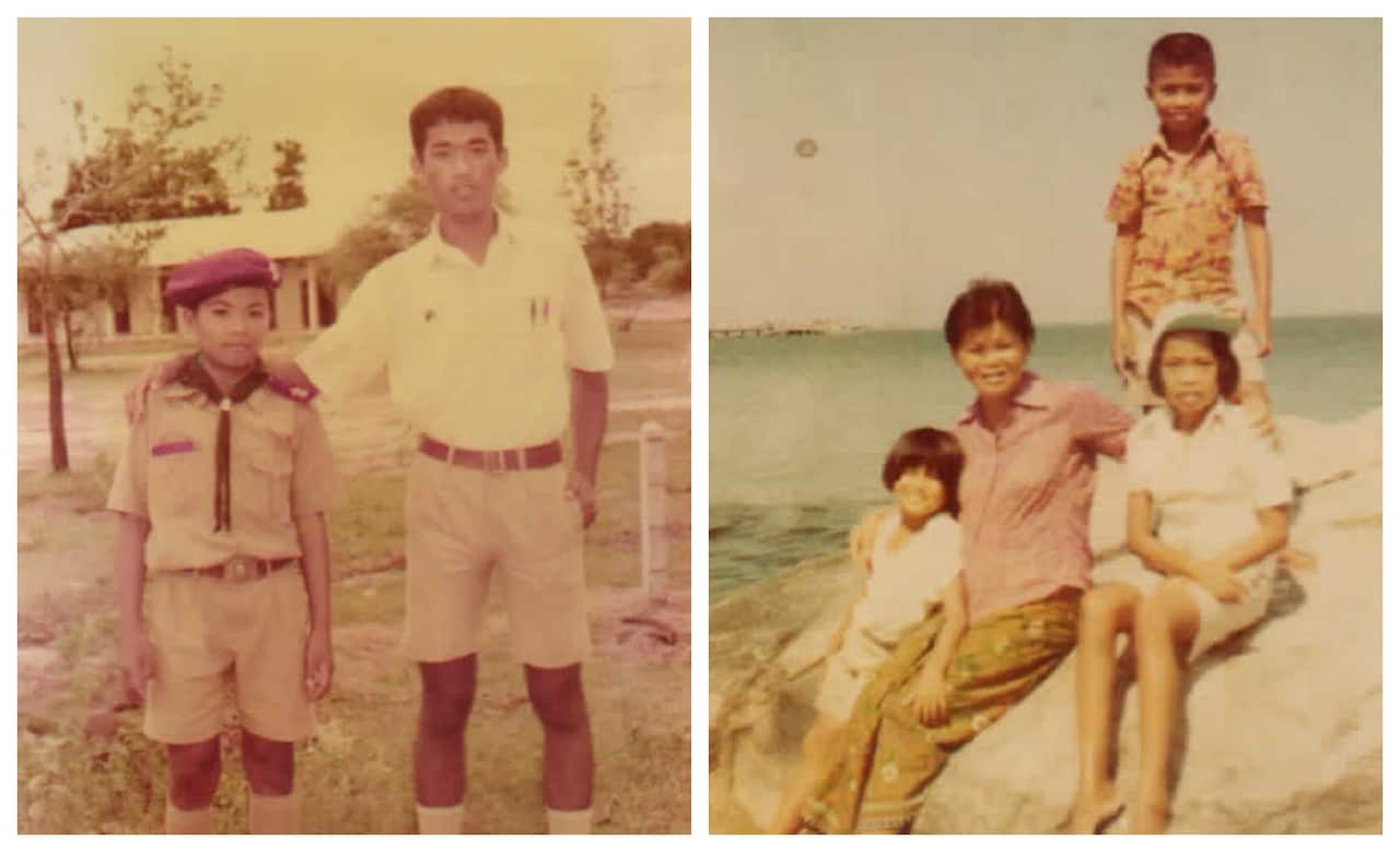 ภาพซ้าย: คุณสุเจตน์ แสนคำ ในวัยเด็ก (ใส่เสื้อขาว) และน้องชาย ภาพขวา: คุณแม่และน้องๆ ของคุณสุเจตน์
