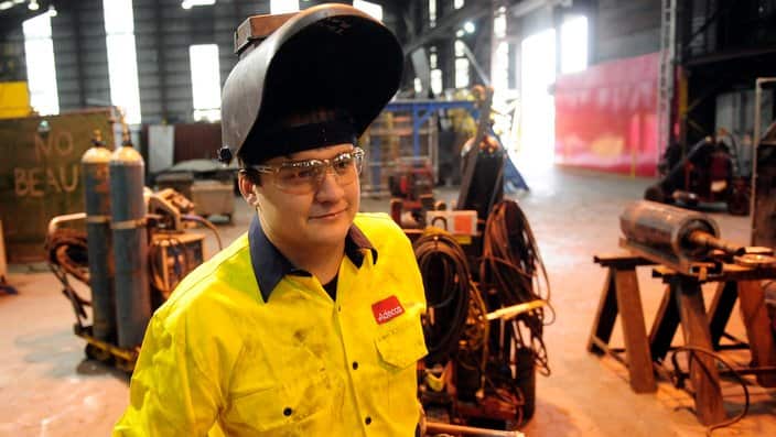 Trainee steelworker Taylor Rainik at One Steel in Melbourne, Tuesday, April 30, 2013. (AAP Image/Julian Smith) NO ARCHIVING