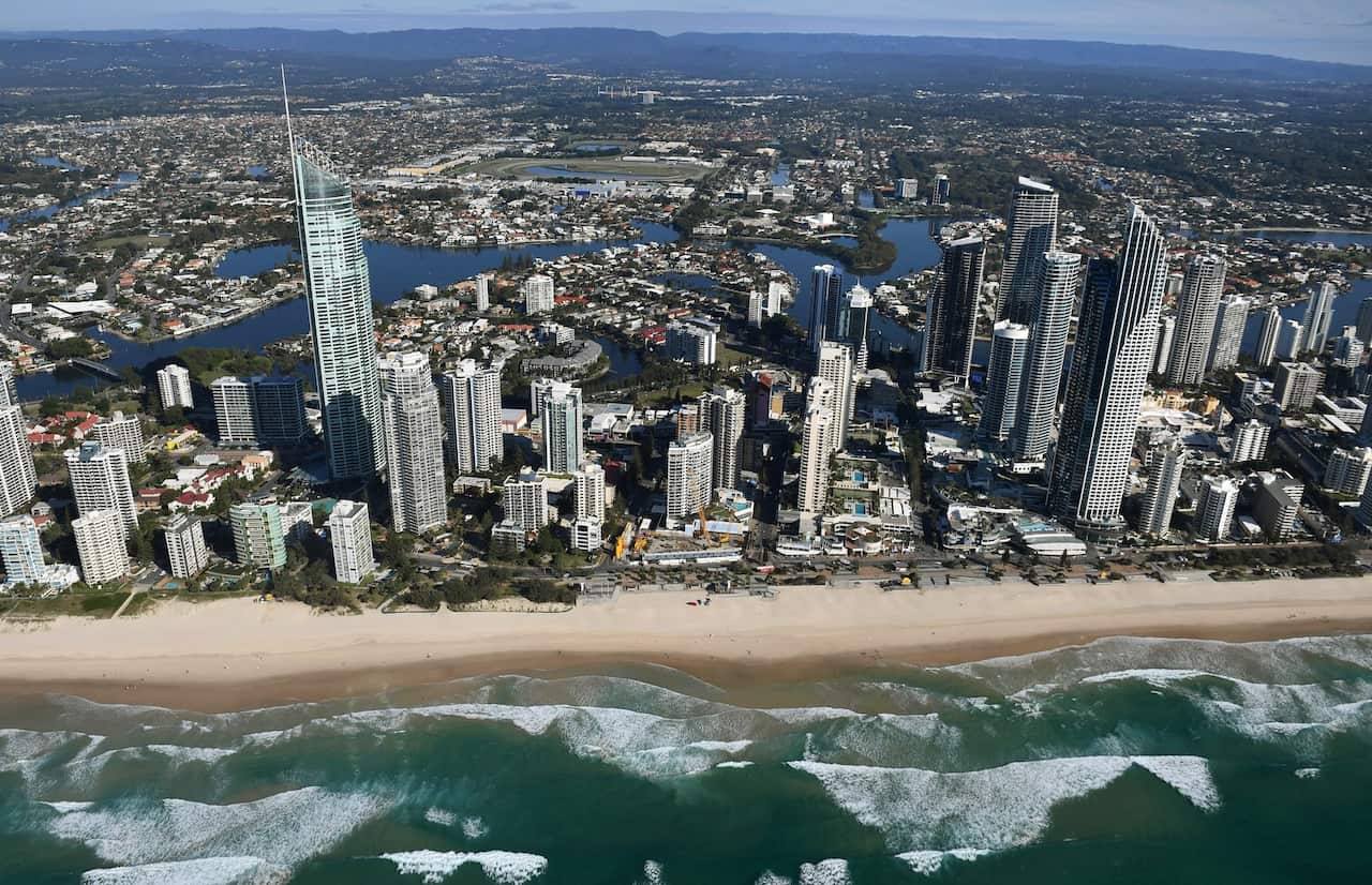 A general view of Surfers Paradise Beach on the Gold Coast, Wednesday, May 17, 2017. The Gold Coast will host the 2018 Commonwealth Games April 4th-15th next year. (AAP Image/Dave Hunt) NO ARCHIVING