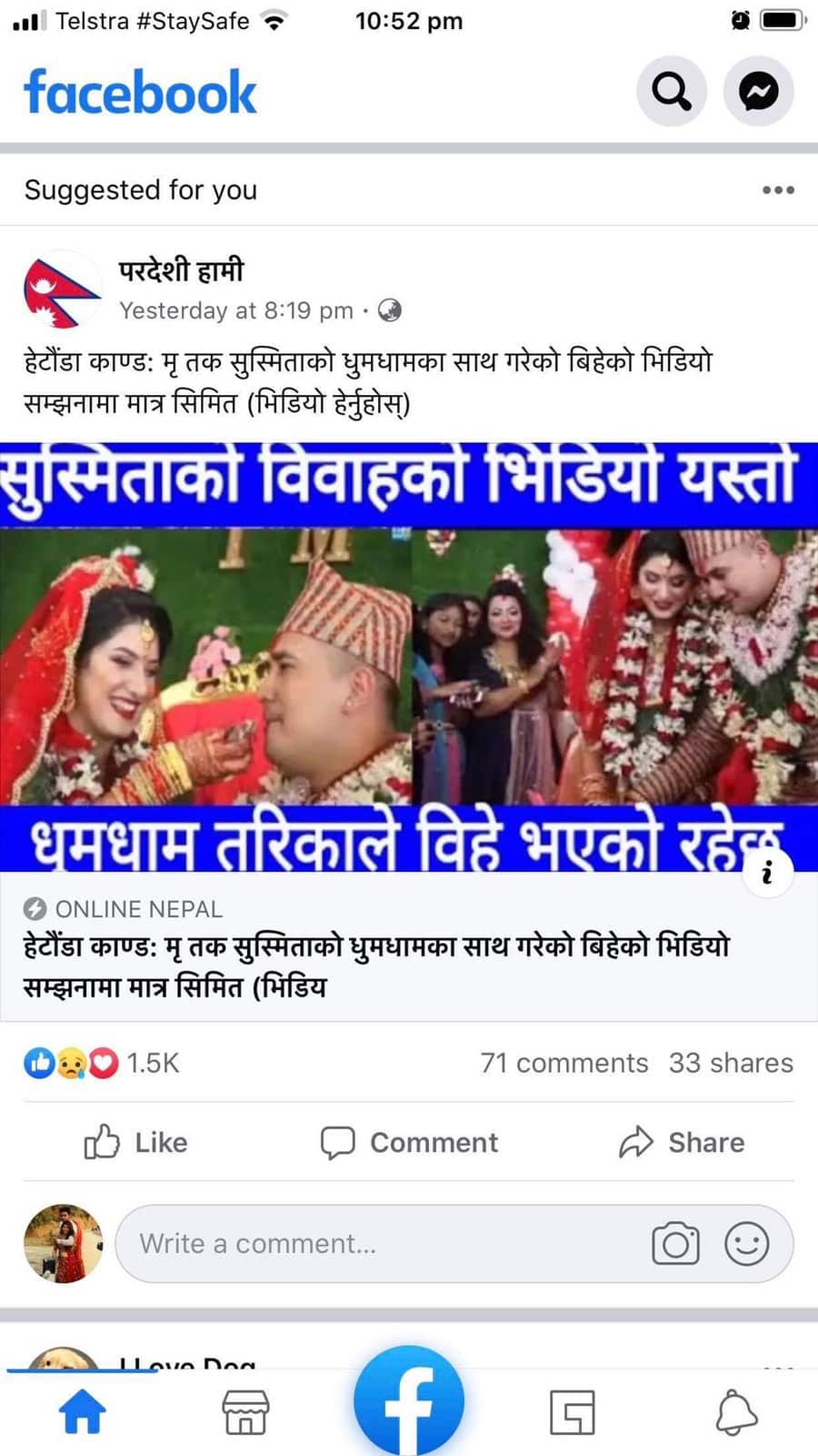 screenshot of Facebook post