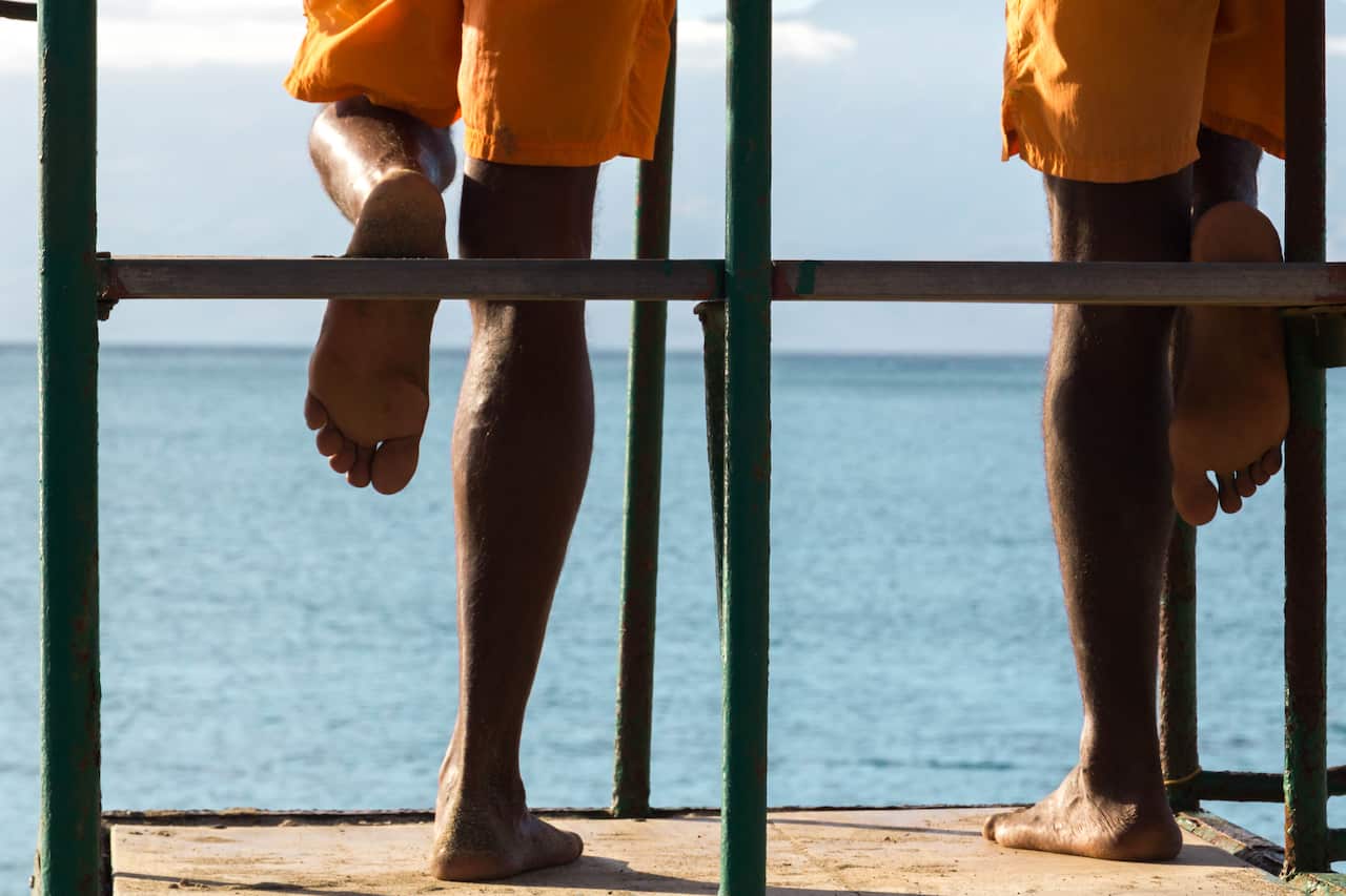 Lifeguards at beach, Sao Vicente, Cape Verde