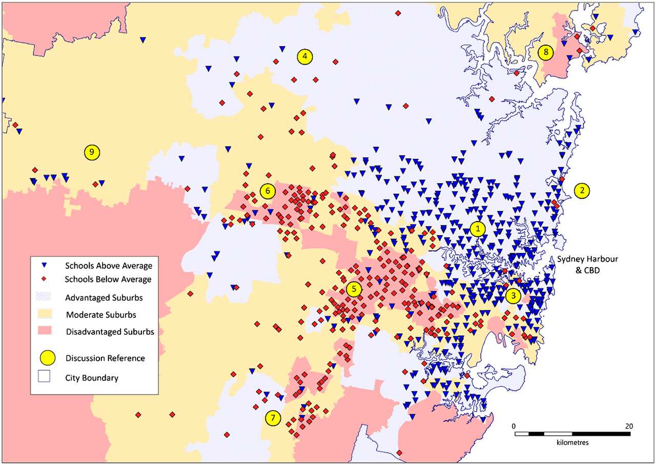 Schools ranked above/below average in Sydney, Grade 5 reading, 2016