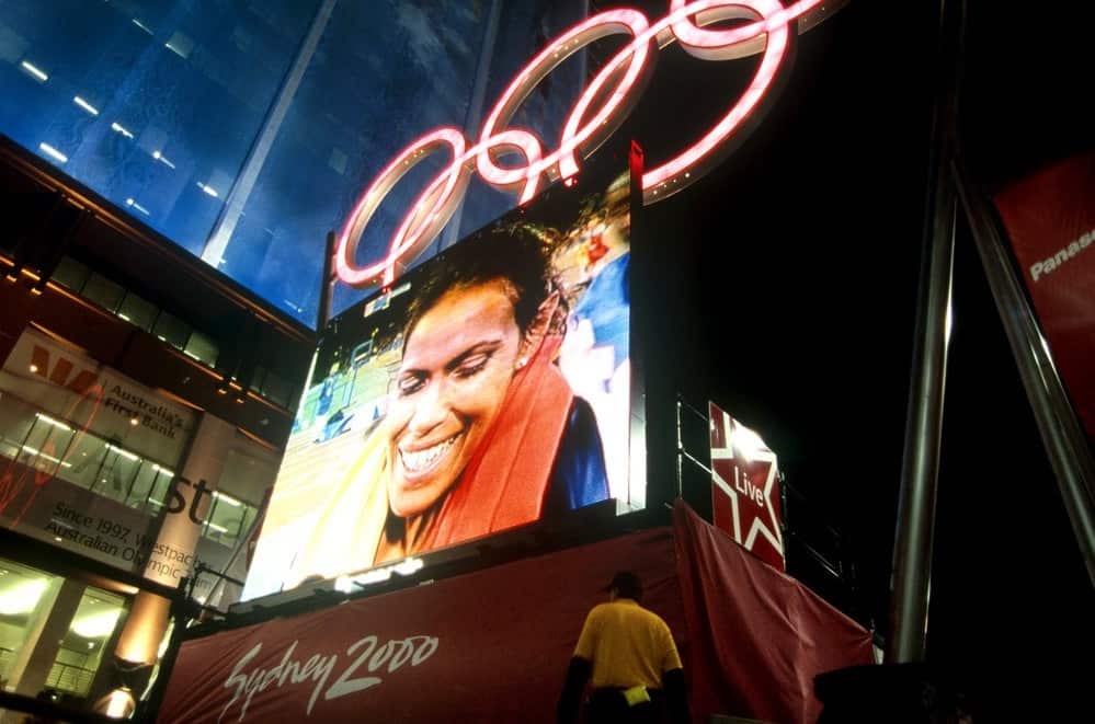 Martin Place live site: Post-race interview with Cathy Freeman.