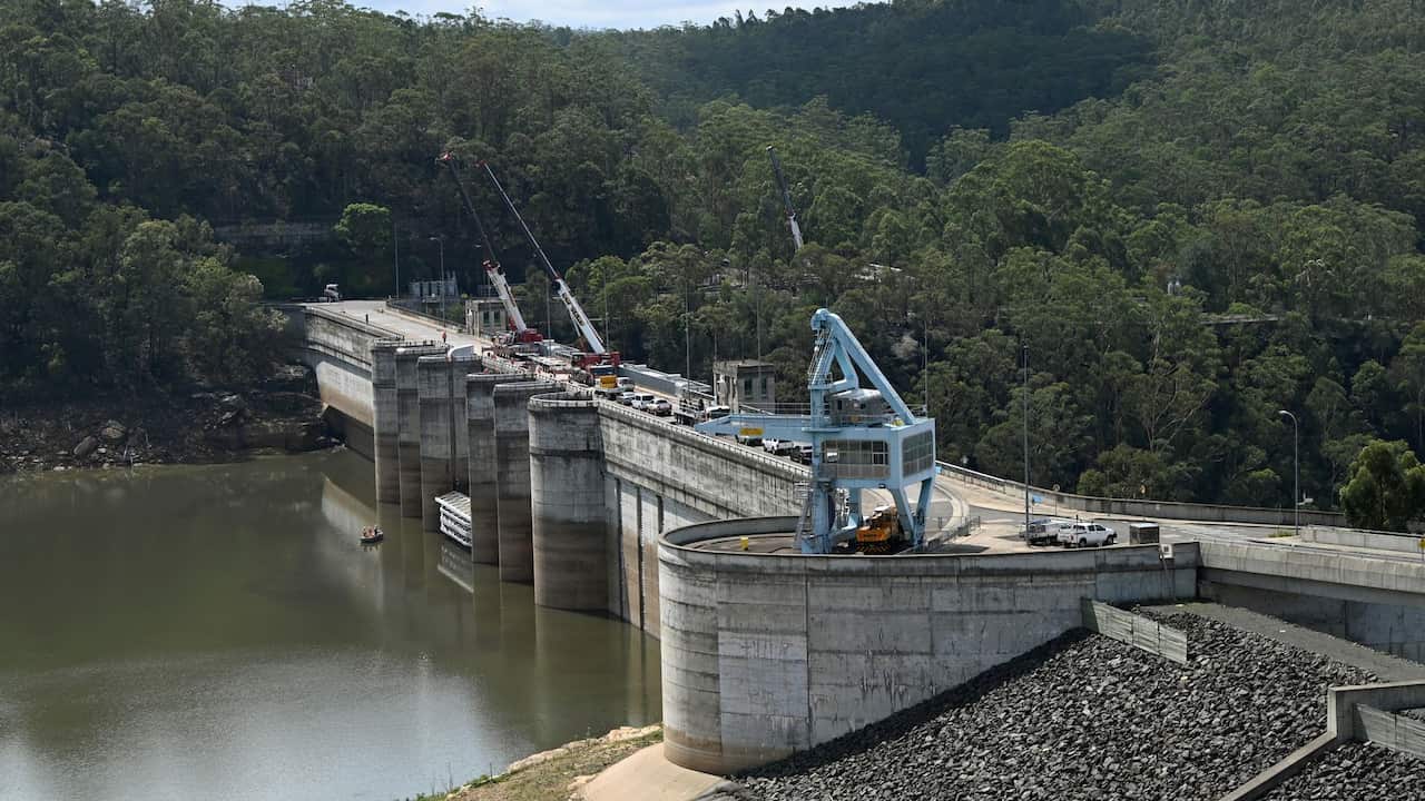 Water levels seen at Warragamba Dam in Sydney, Monday, February 10, 2020.