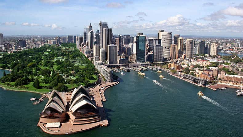 Aerial view of the Sydney skyline from the north