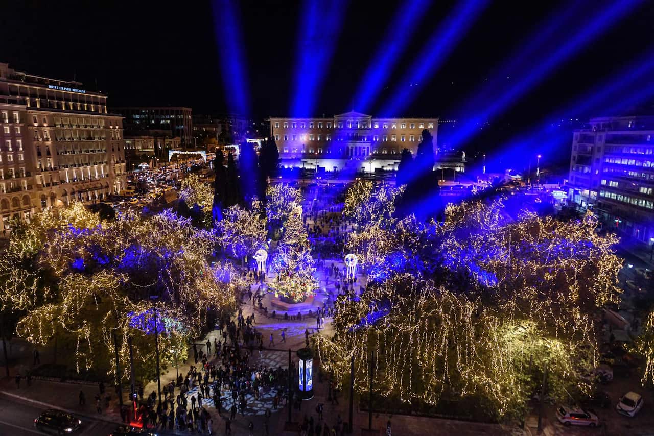 Syntagma square lit up for Xmas 