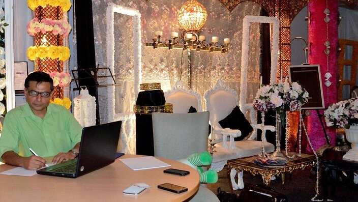 Taj Mahal Events owner Tahir Farooq in his office.