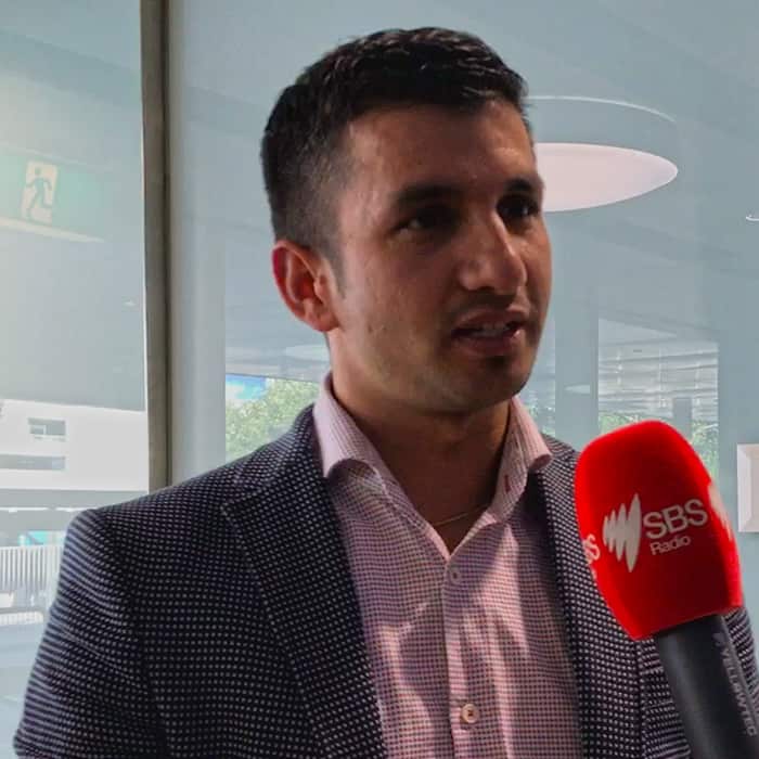 NAV President Tara Gaire speaking to SBS Nepali