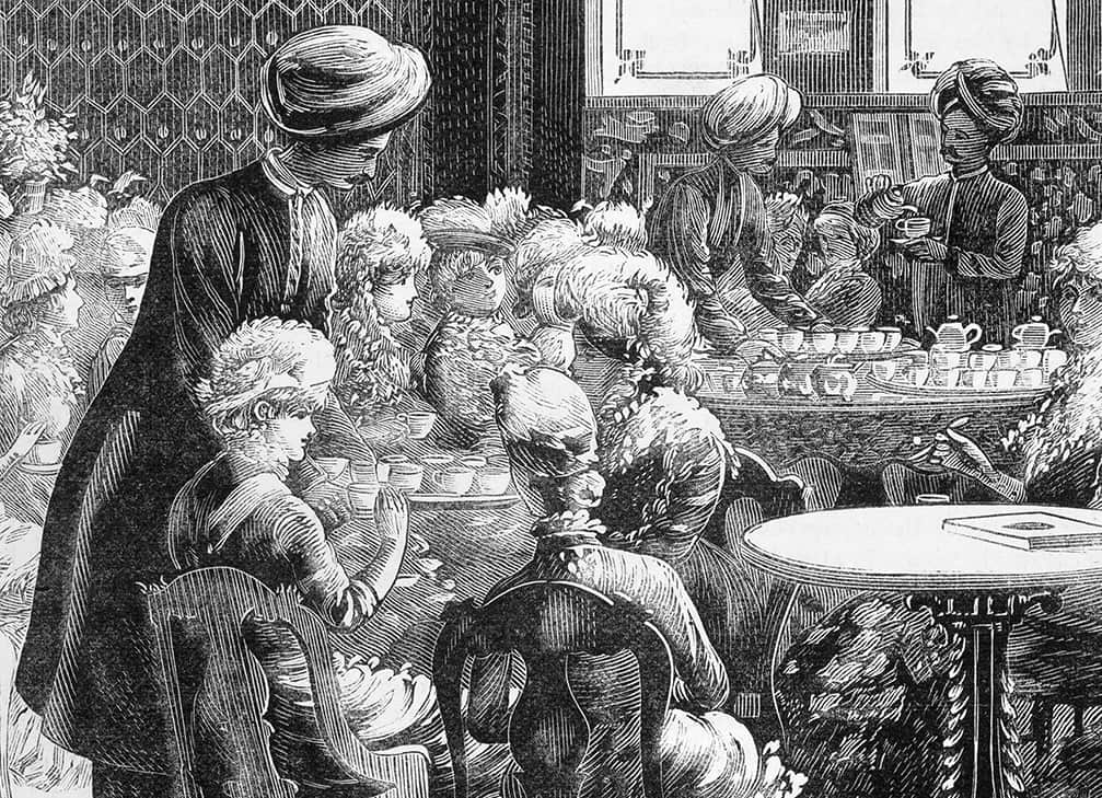 Interior of tea room, at the Melbourne International Exhibition, Published in the Illustrated Australian News, 4 December 1880.