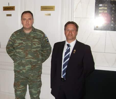 Terry Kanellos OAM (R) visits to the 3rd Greek Army Unit in Thessaloniki, Greece. 