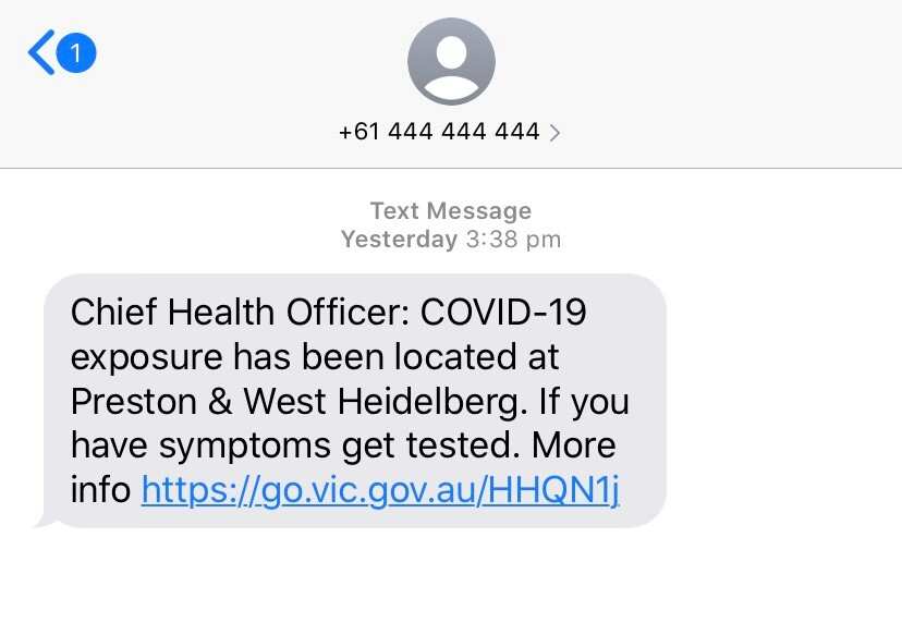 COVID-19 alert text message