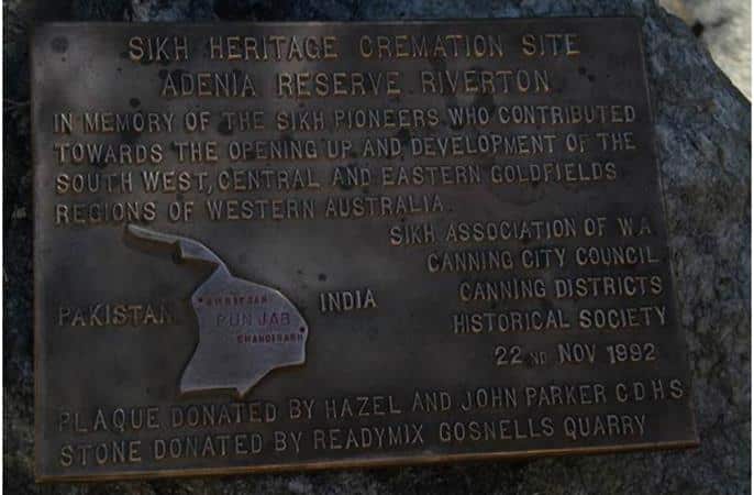 The brass plaque in the Canningvale gurdwara managed by SAWA