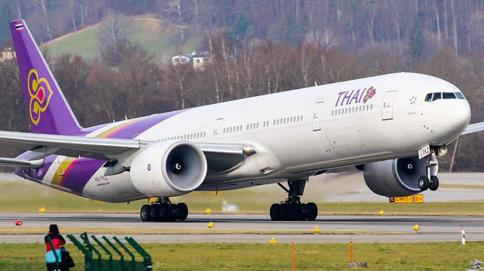 Thai airways Boeing 777-300ER aircraft departing Zurich for