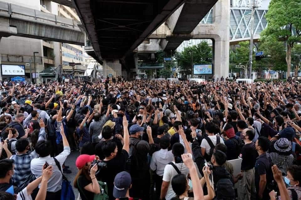 A mass protest by young Thais in 2020, partly organised through social media.