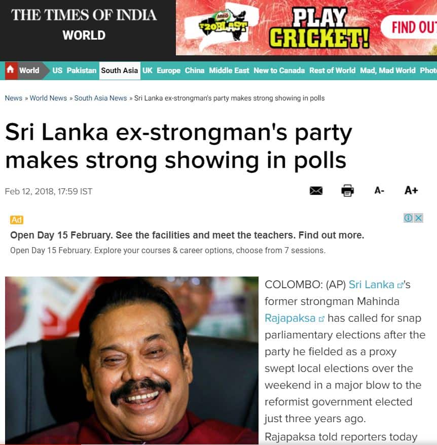 How foreign newspapers reported after SLPP’s victory in SL LG Polls.