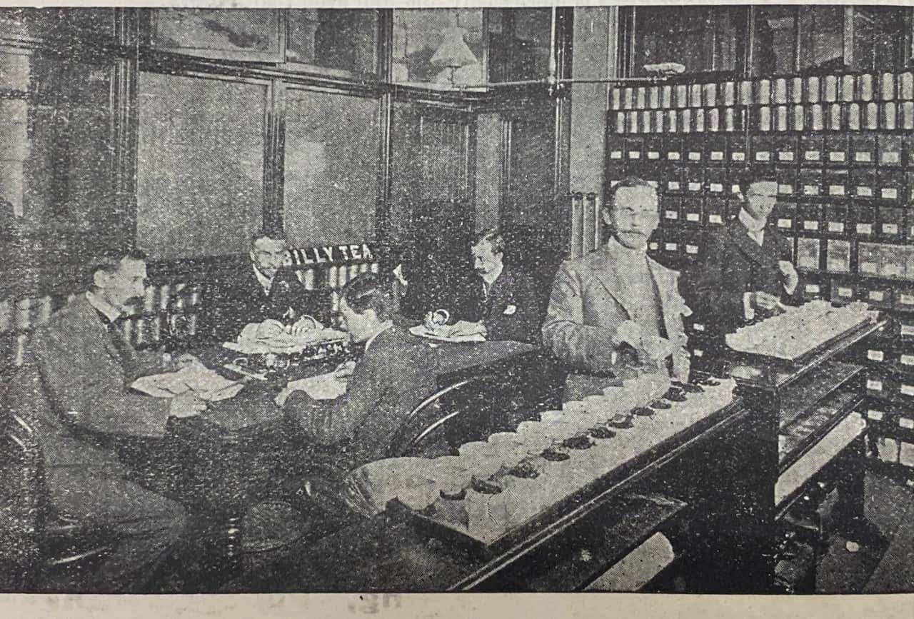 'Tea room' at James Inglis office to check the quality of tea. Photo from 'The story of Tea Trade' (1901)