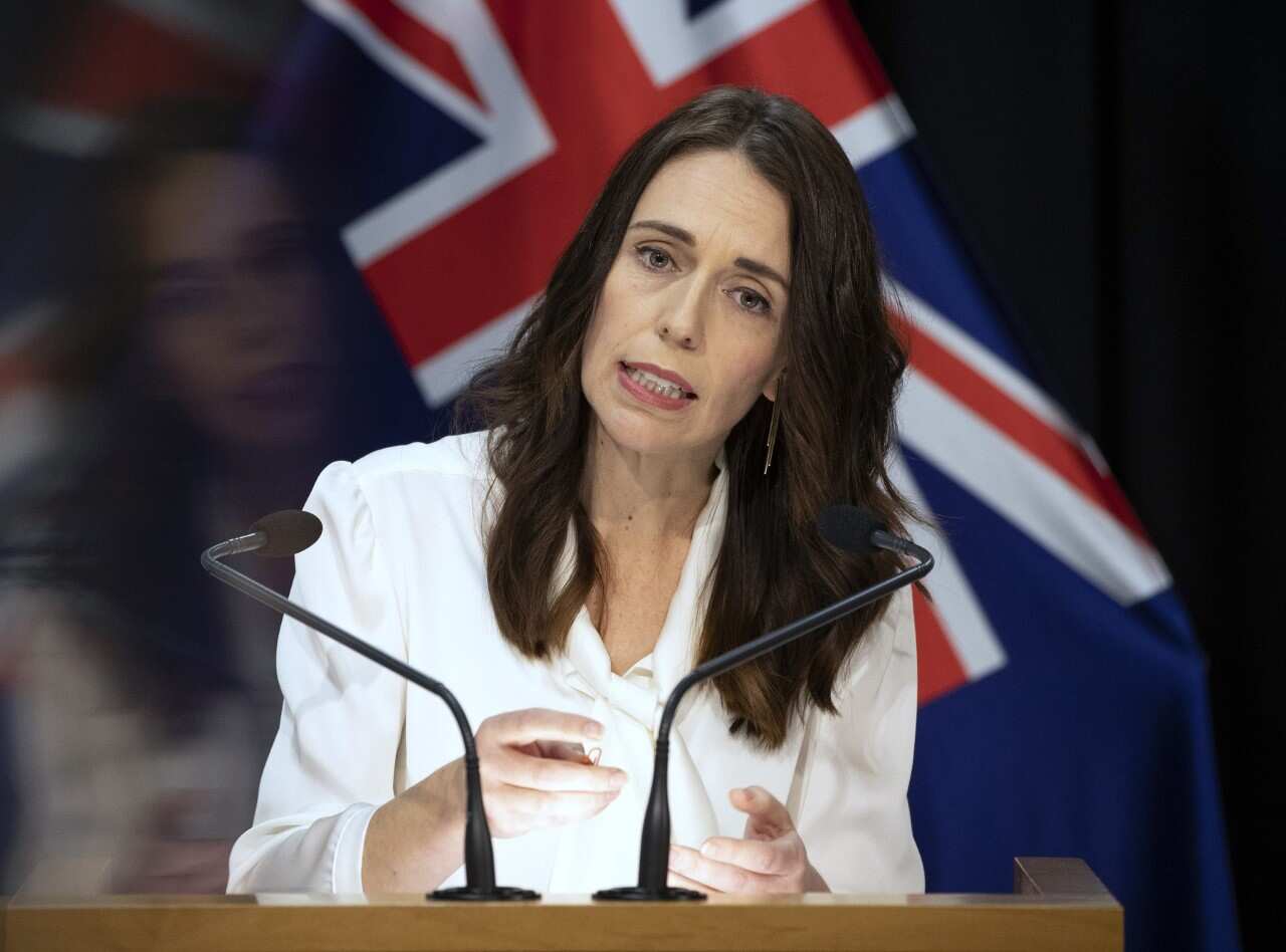 New Zealand's Prime Minister Jacinda Ardern addresses a press conference