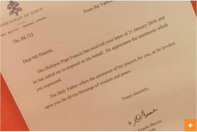 Pope forgives Duterte