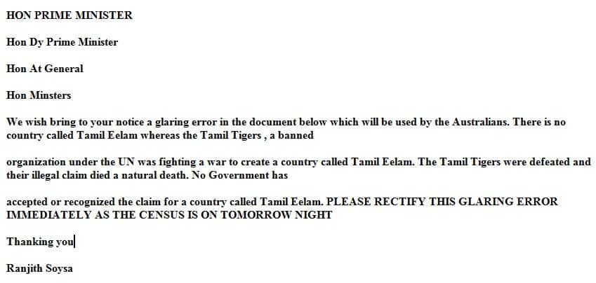 Sri Lankan Request Letter