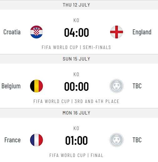 world cup timetable