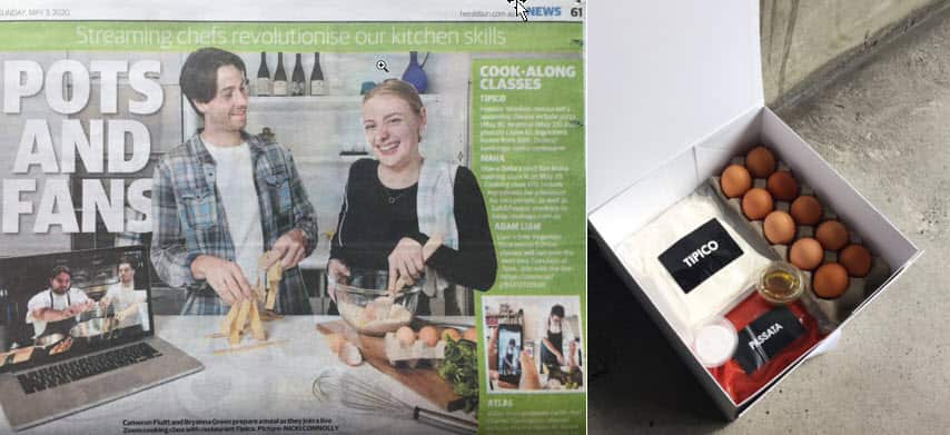 Una volta inviati a casa dei clienti le scatole coi prodotti, Tipico organizza cooking classes via Zoom.Un'iniziativa che ha avuto risonanza sui media nazionali