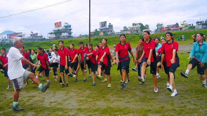 Nepali women engage in physical training from a former Gurkha soldier in Pokhara, 140 kilometers (87 miles) west of Kathmandu