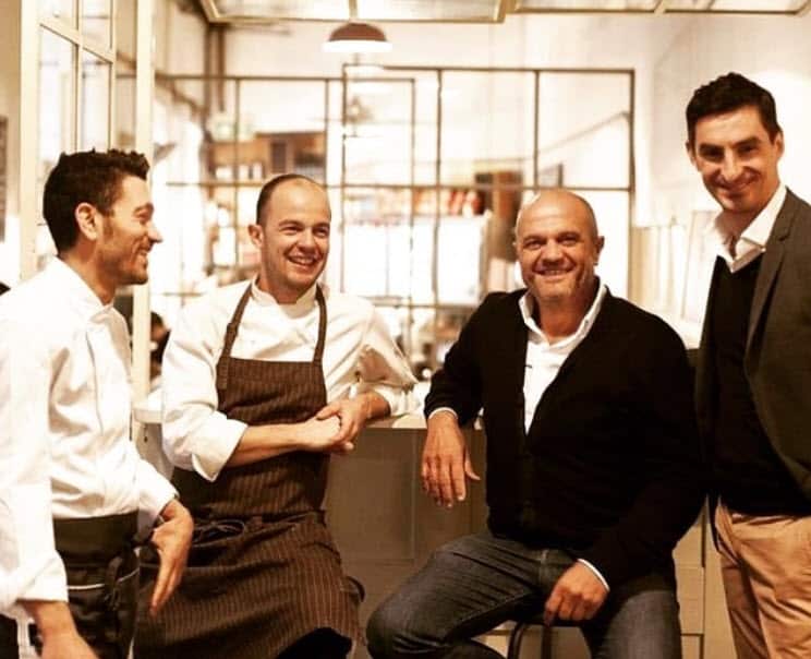 Luca Flammia, Francesco Rota e (ultimo a destra) Matteo Neviani di Trattoria Emilia