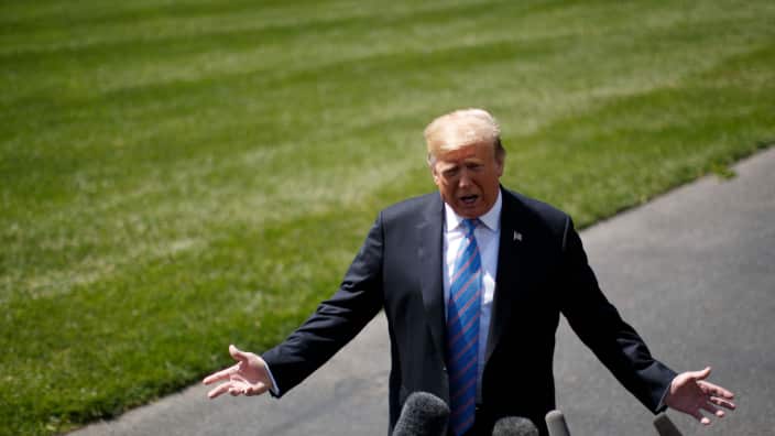 U.S. President Donald Trump speaks to reporters before leaving the White House in Washington D.C
