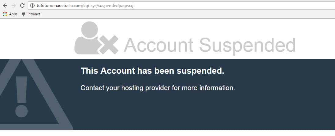 Página suspensa na internet