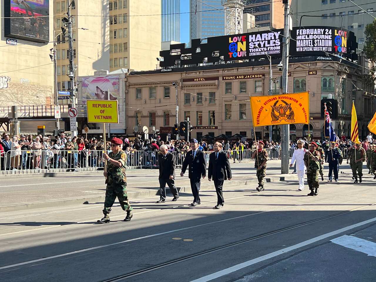 Vietnamese veterans squad during ANZAC Day commemorative parade in Melbourne