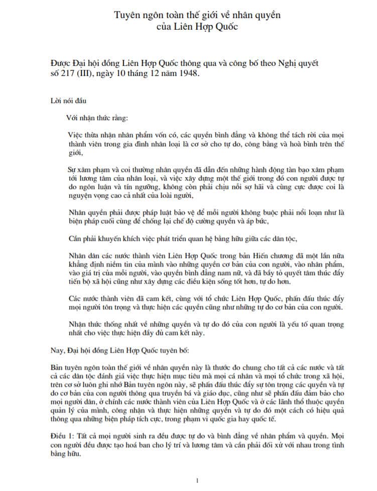 Tuyên ngôn Quốc tế Nhân quyền - trang 1