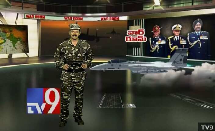 This news anchor on Telugu channel TV9 typifies the militarism on much of Indian TV