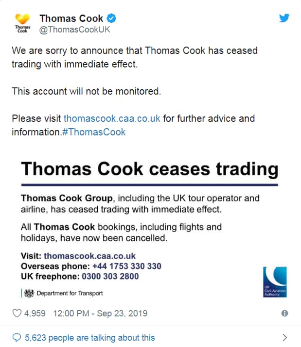 Thomas Cook Bankrupt