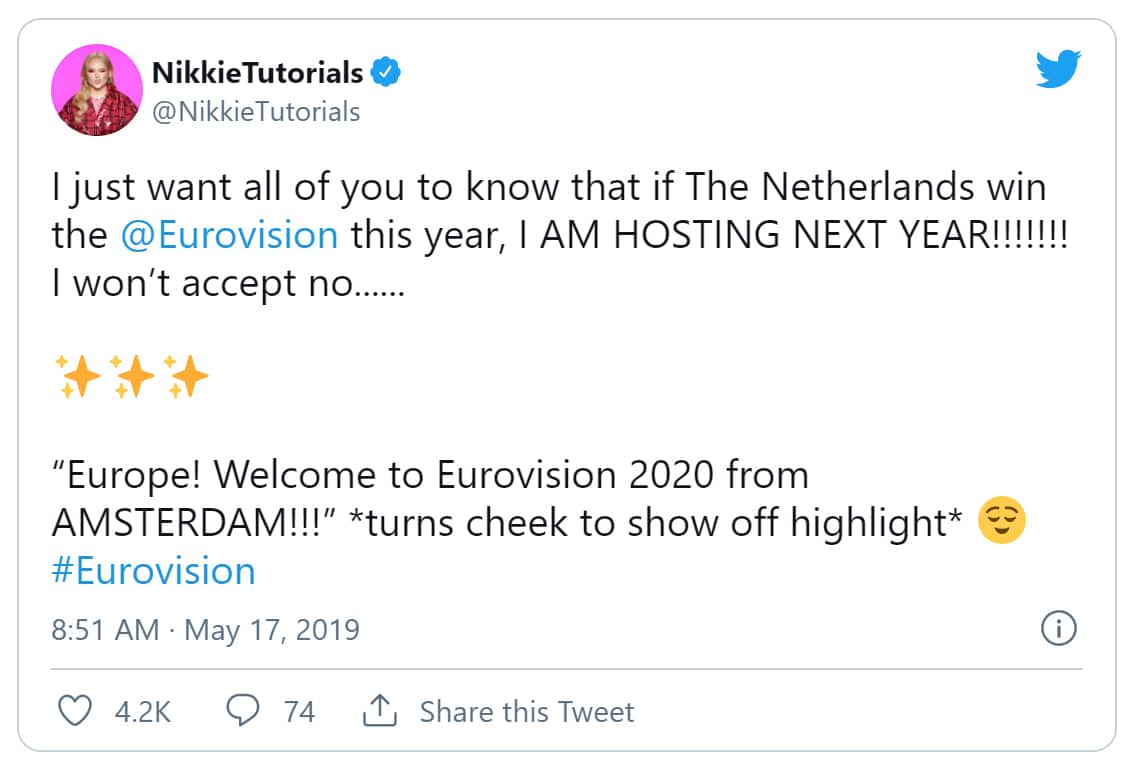 Nikkie de Jager's cheeky tweet about hosting the 'Eurovision'