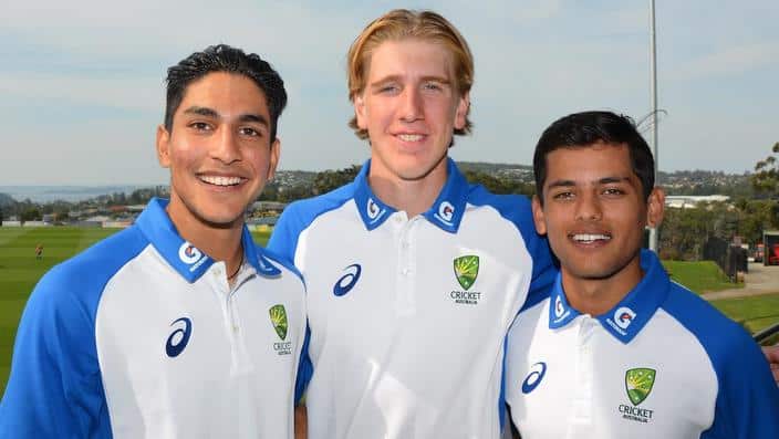 Jason Sangha, Will Sutherland and Param Uppal, the three co-captains in Australia's u 19 cricket team