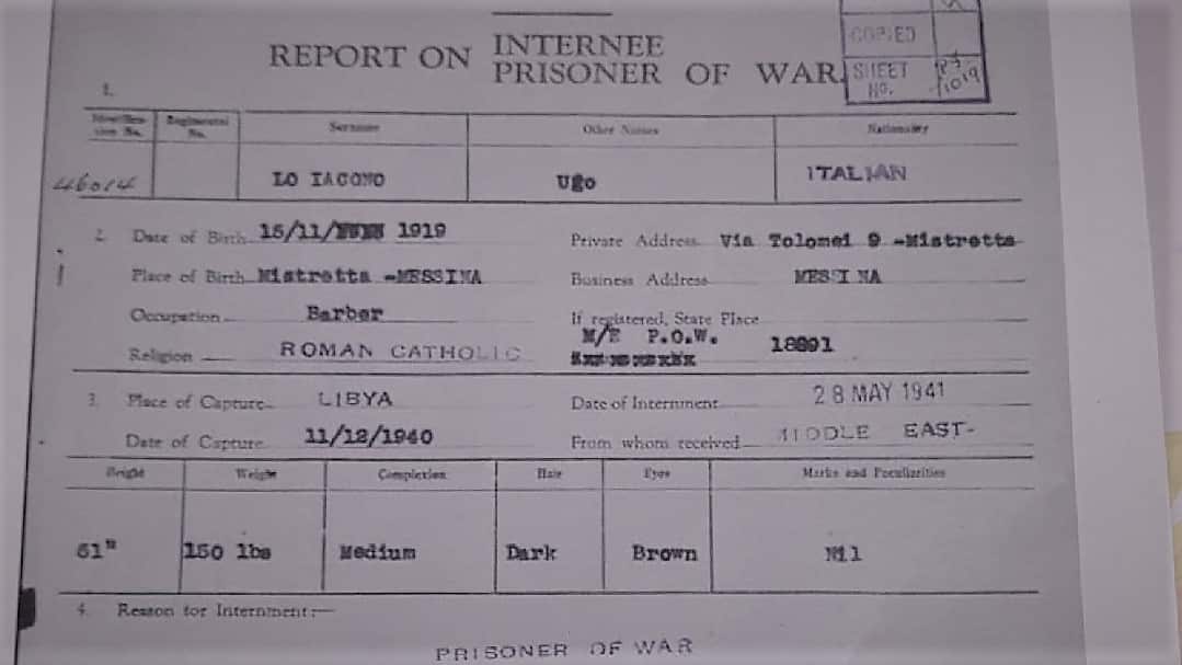 A detail of one of the documents about Ugo Lo Iacono