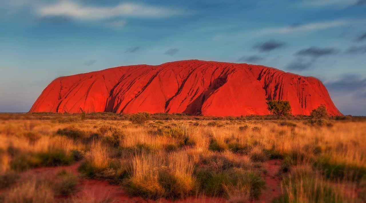 Uluru, a large sandstone rock formation in the southern part of the Northern Territory in central Australia.