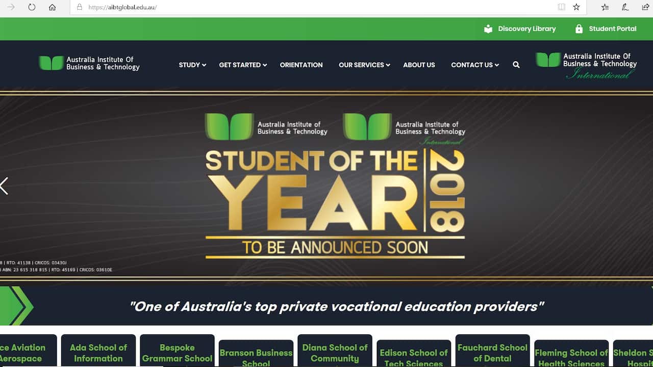 Screenshot from Australia Institute of Business and Technology's website.