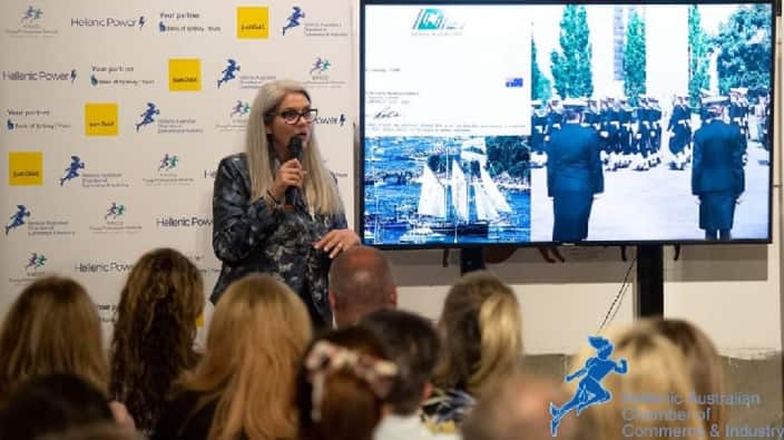 Pelagia Markogiannakis during HACCI's International Woman's Day event. 