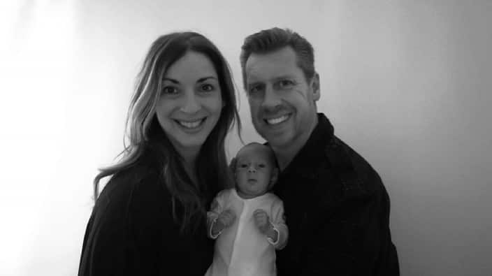 Nicky Kakouros-Gaidier with her husband Grégory and baby George. 