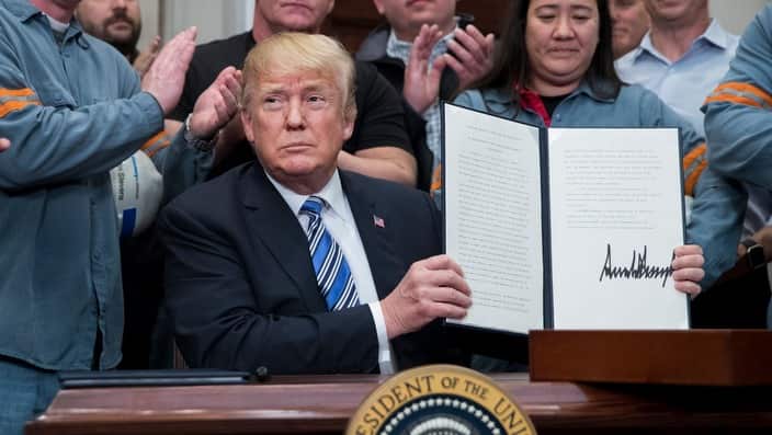 US President Donald J. Trump signs a presidential proclamation on steel tariffs