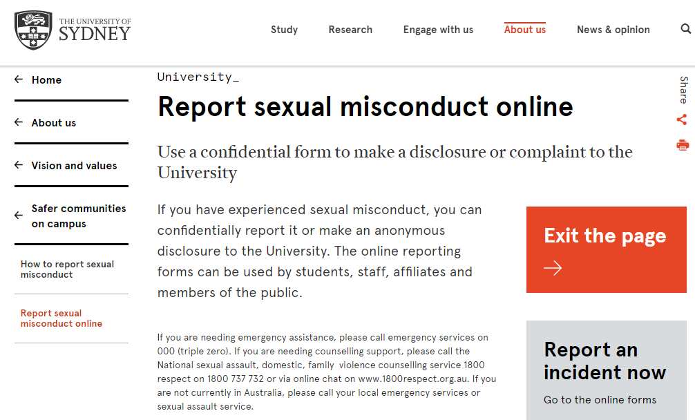 Usyd sexual misconduct report website