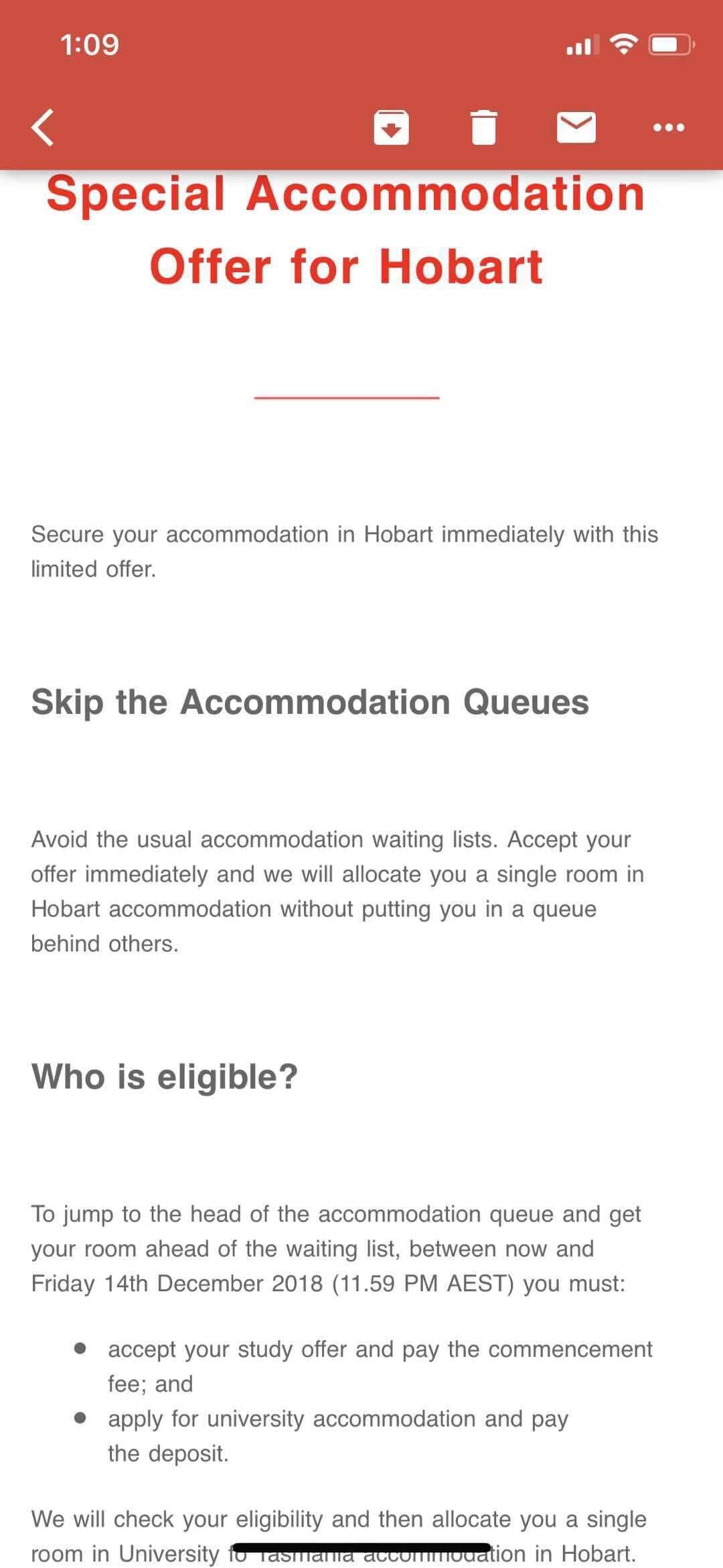 UTAS offer for new students