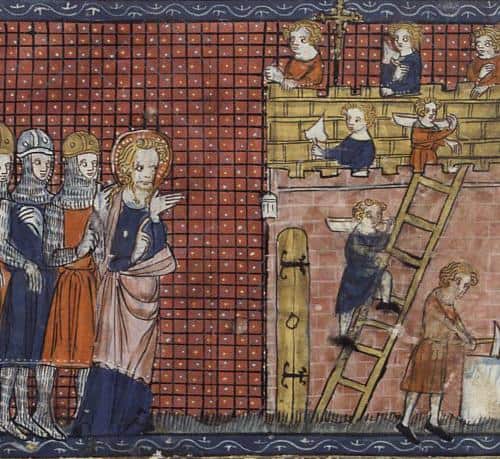 Saint Valentine of Terni and his disciples. Codex: Français 185, Fol. 210. Vies de saints, France, Paris, 14th century