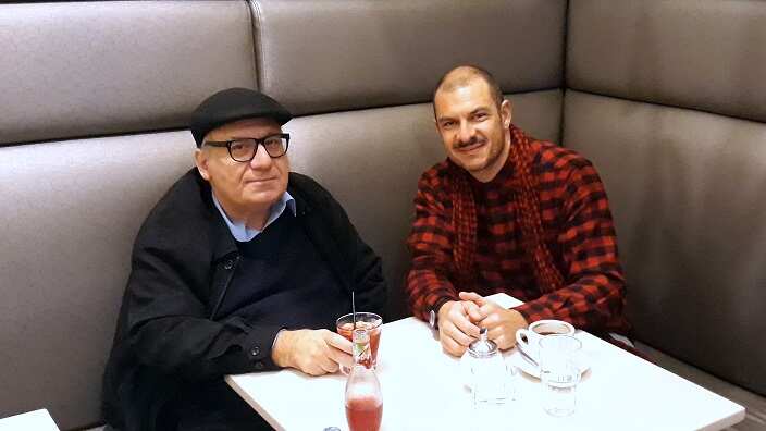 Greek Australian author Giannis Vasilakakos (L) with SBS Greek's Panos Apostolou.