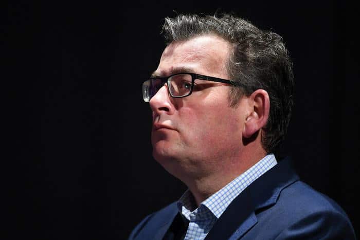 Victorian Premier Daniel Andrews looks on during a press conference in Melbourne, Thursday, August 27, 2020. 